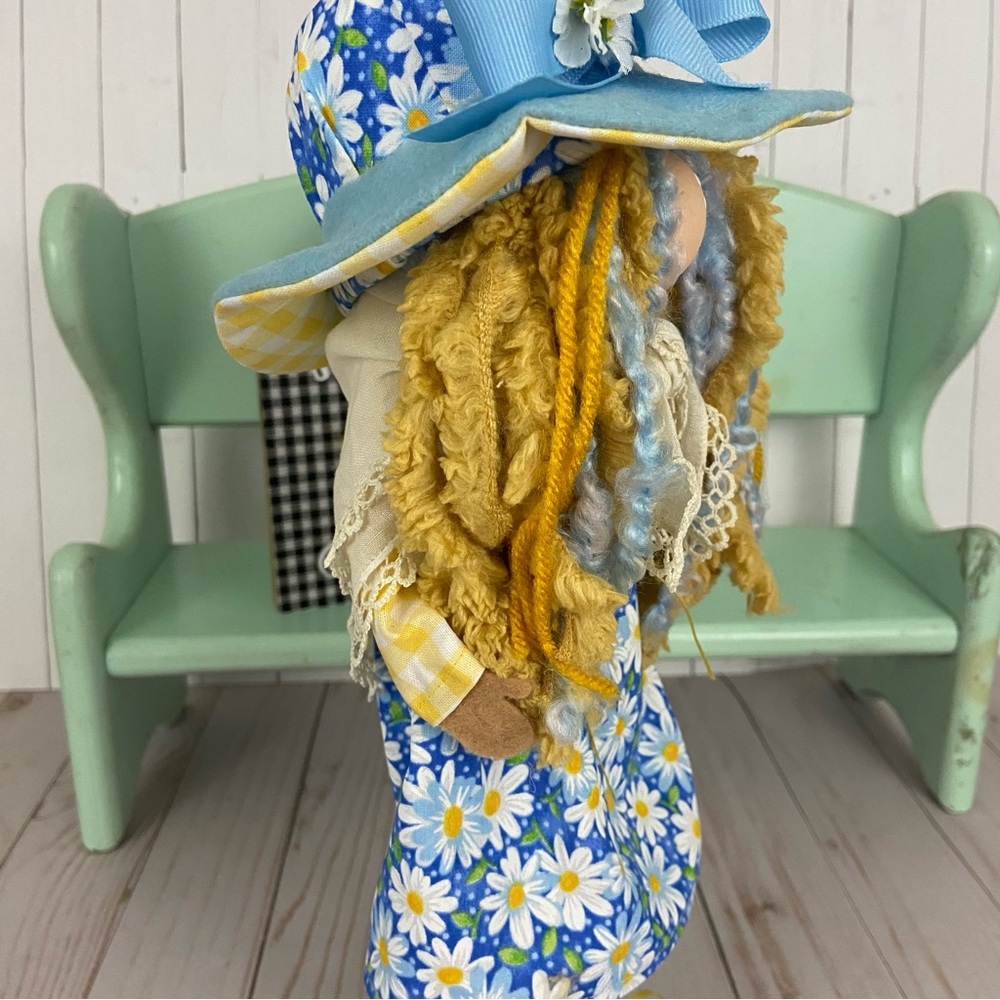 ❌SOLD❌Gnome Spring Blue Daisy Girl Yellow Floral Felt Hat Handmade Female - Picture 6 of 15